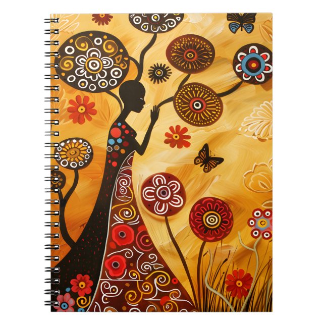 Caderno Espiral Notebook com Cobrir de Arte Africano (Frente)