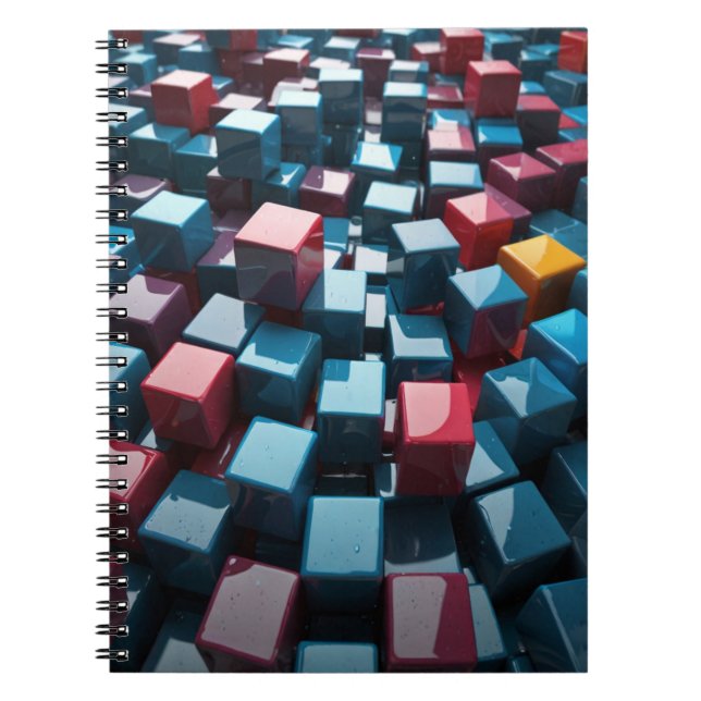 Caderno Espiral Notebook com cubos geométricos 3D (Frente)