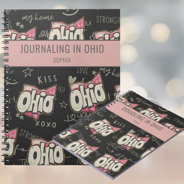 Caderno Espiral Notebook com desenho em preto-rosa de Ohio (Criador carregado)
