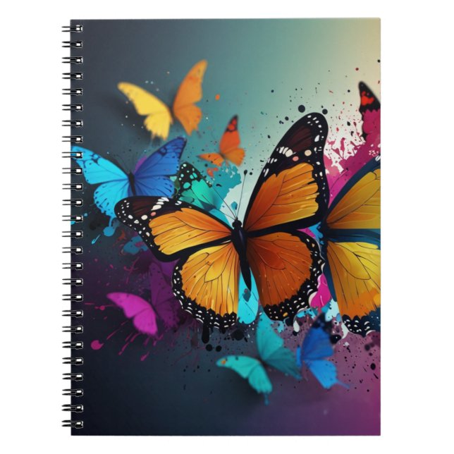 Caderno Espiral Notebook com Design de borboleta vibrante (Frente)