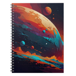 Caderno Espiral Notebook com Design de planeta cósmico - Arte espa