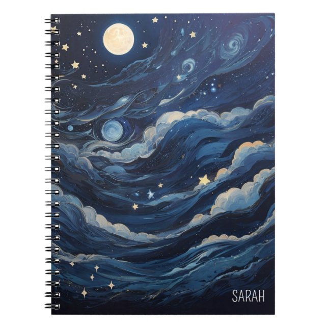Caderno Espiral Notebook com Diário da Noite de Lua e Estrelas Fot (Frente)