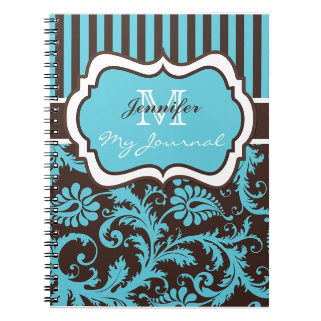 Caderno Espiral Notebook com Diário Damasco Branco Azul, Branco, c (Frente)