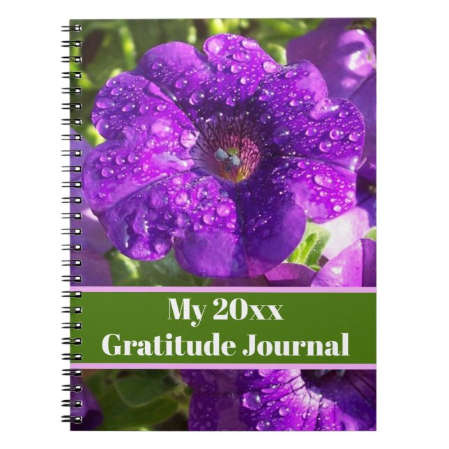 Caderno Espiral Notebook com Diário de Petunias Roxo Personalizado (Frente)