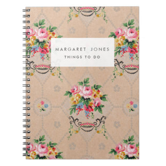 Caderno Espiral Notebook com Diário Wallpaper francês Vintage