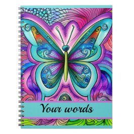 Caderno Espiral Notebook com espiral de borboleta azul e roxa