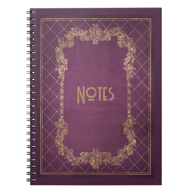 Caderno Espiral Notebook com estrutura Dourada e roxa do ornamenta (Frente)