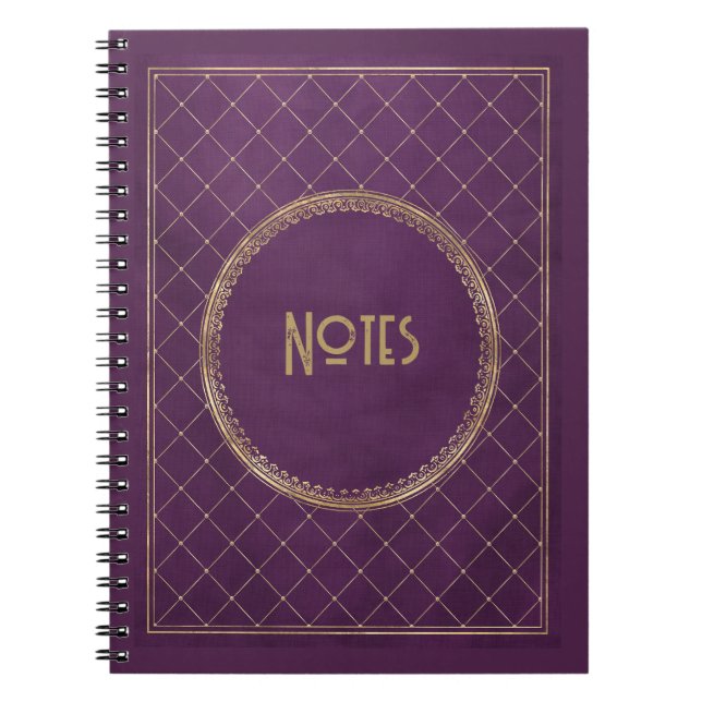 Caderno Espiral Notebook com estrutura Dourada e roxa do ornamenta (Frente)