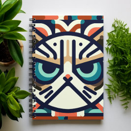 Caderno Espiral Notebook com face de gato cinza geométrica
