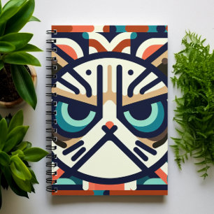 Caderno Espiral Notebook com face de gato cinza geométrica