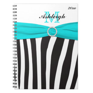 Caderno Espiral Notebook com faixa branca de zebra branca, preto, 
