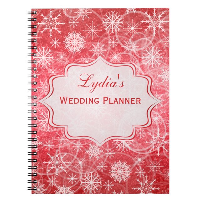 Caderno Espiral Notebook com flocos de neve brancos e vermelhos pe (Frente)