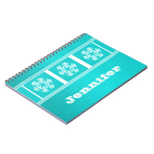 Caderno Espiral Notebook com flocos de neve modernos, Aqua