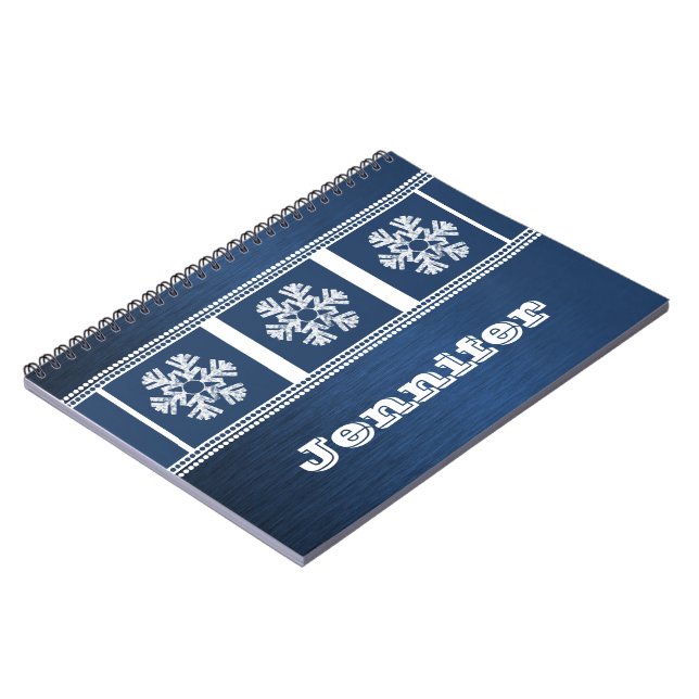 Caderno Espiral Notebook com flocos de neve modernos, azul (Left Side)