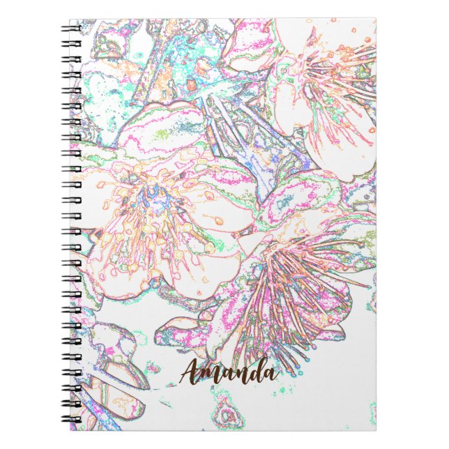 Caderno Espiral Notebook com flor de maçã (Frente)