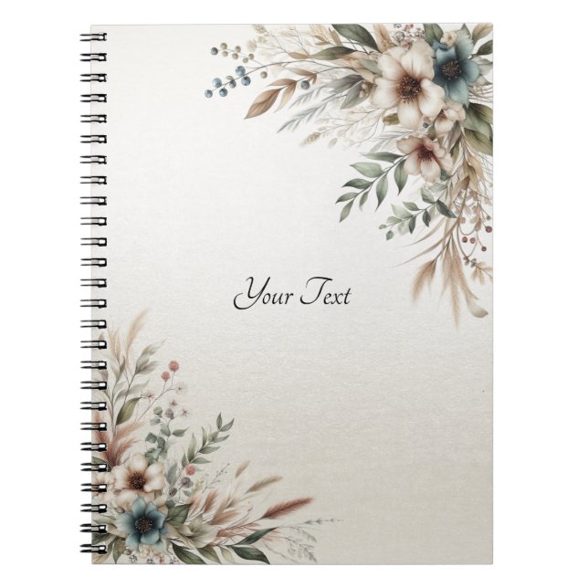 Caderno Espiral Notebook com flor de marfim azul de aquarela (Frente)