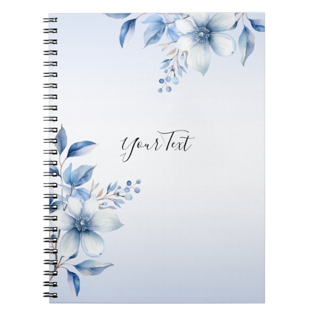 Caderno Espiral Notebook com flores azuis botânicas (Frente)