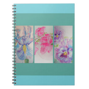 Caderno Espiral Notebook Com Flores De Amor, Turquesa De Aquarela