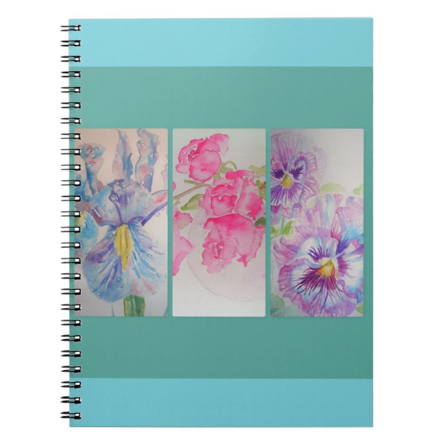 Caderno Espiral Notebook Com Flores De Amor, Turquesa De Aquarela  (Frente)