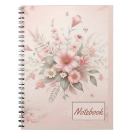 Caderno Espiral Notebook com flores rosa