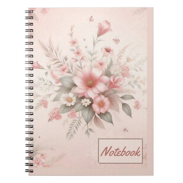 Caderno Espiral Notebook com flores rosa (Frente)