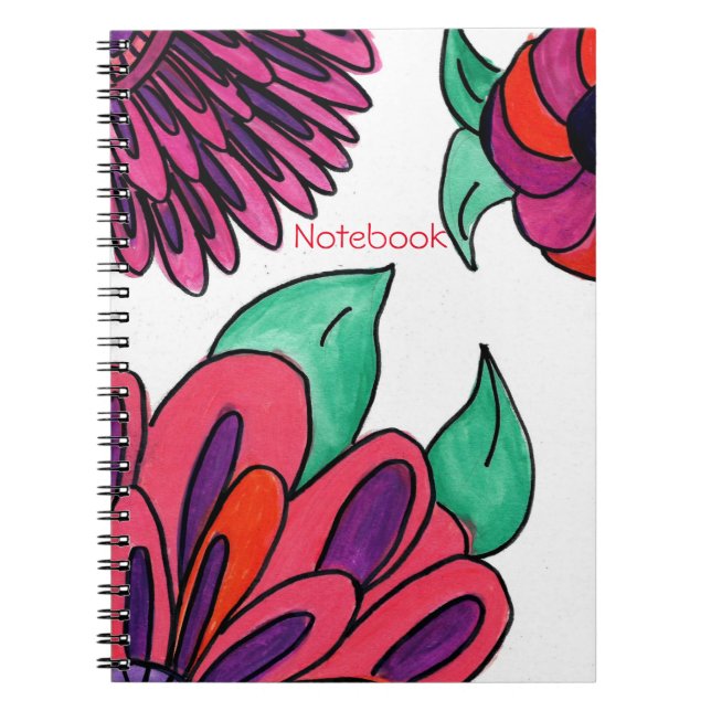 Caderno Espiral Notebook com flores rosa (Frente)