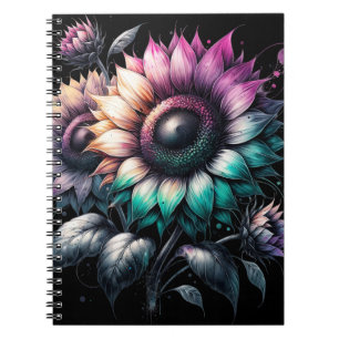 Caderno Espiral Notebook com flores solares coloridas