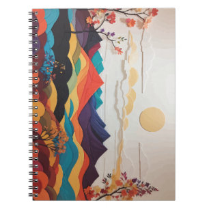 Caderno Espiral Notebook com flores vibrantes, sol e Colinas