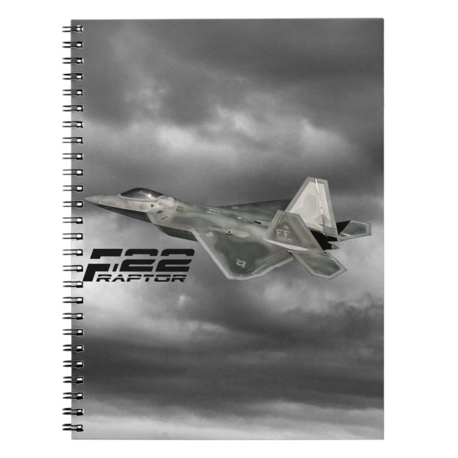 Caderno Espiral Notebook com foto de RAPTOR F-22 (80 páginas B&W) (Frente)