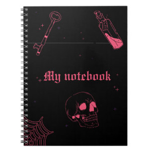 Caderno Espiral Notebook com Gótico Neon - Diário rosa e preto