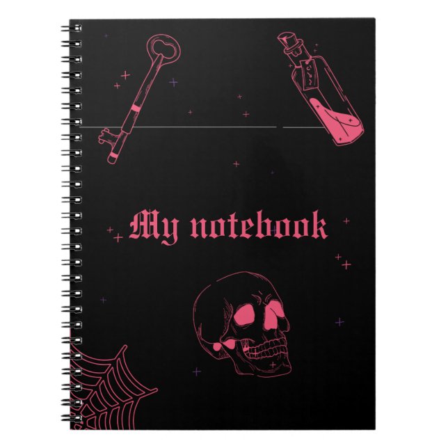 Caderno Espiral Notebook com Gótico Neon - Diário rosa e preto (Frente)