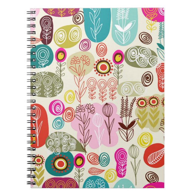 Caderno Espiral Notebook com ícones da natureza abstrato (Frente)
