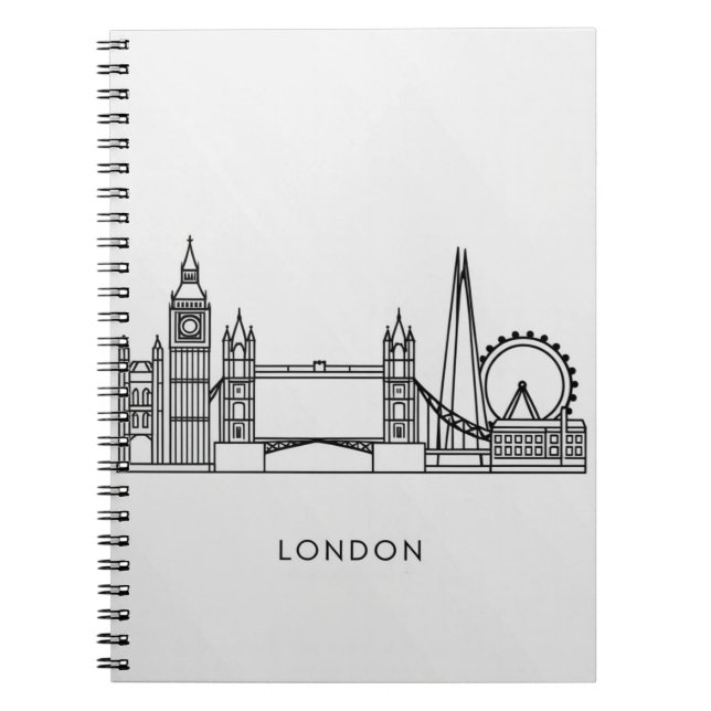 Caderno Espiral Notebook com Landmarks Line Art de Londres (Frente)