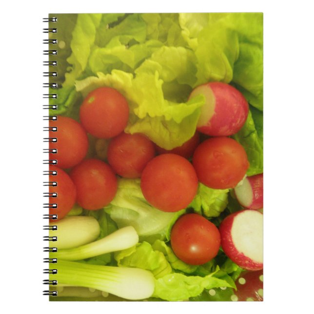 Caderno Espiral Notebook com legumes de salada (Frente)