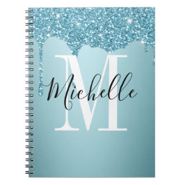 Caderno Espiral Notebook com monograma azul esbranquiçado