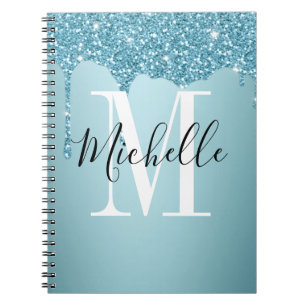 Caderno Espiral Notebook com monograma azul esbranquiçado