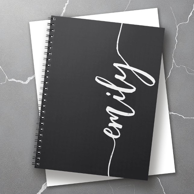 Caderno Espiral Notebook com nome de caligrafia na moda preto (Criador carregado)