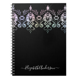 Caderno Espiral Notebook com nome para monograma preto-branco eleg