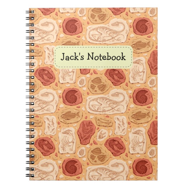Caderno Espiral Notebook com nome personalizado Dinossaur Fossils (Frente)