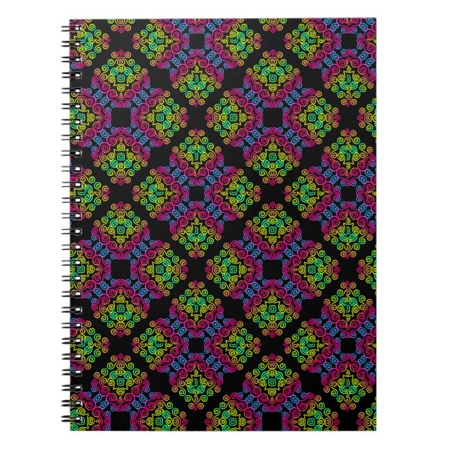 Caderno Espiral notebook com padrão arco-íris encaracolado (Frente)