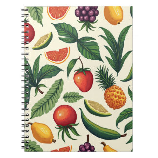 Caderno Espiral notebook com padrão de fruta tropical