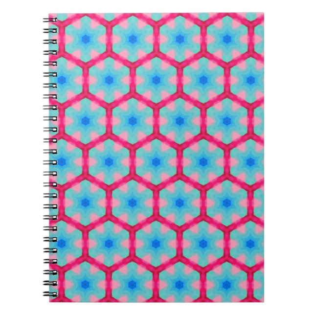 Caderno Espiral Notebook com padrão de hexágono rosa (Frente)