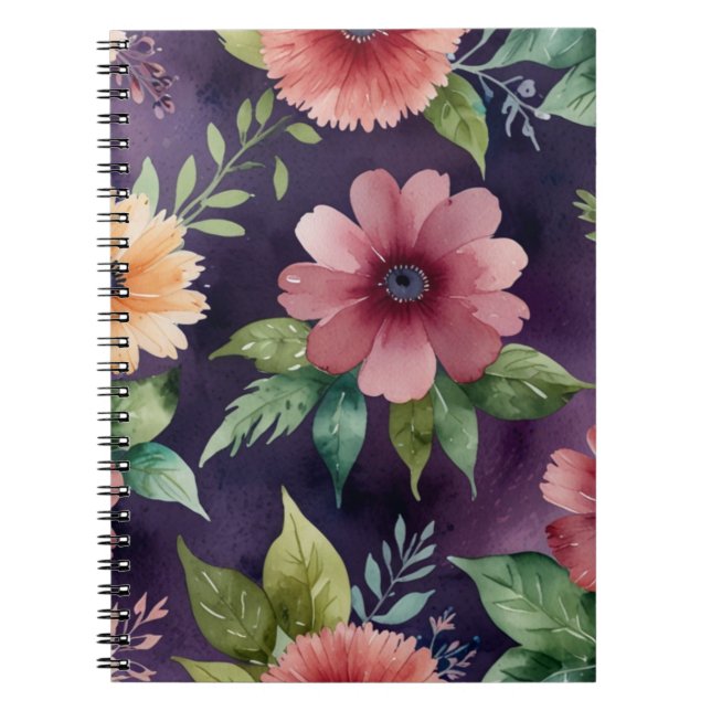 Caderno Espiral Notebook com Padrão Floral Espiral elegante (Frente)