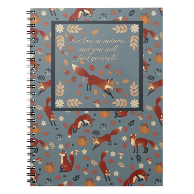 Caderno Espiral Notebook com padrão Fox em cores suaves de outono (Frente)