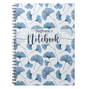 Caderno Espiral Notebook com planta azul e branca Gingko Espiral