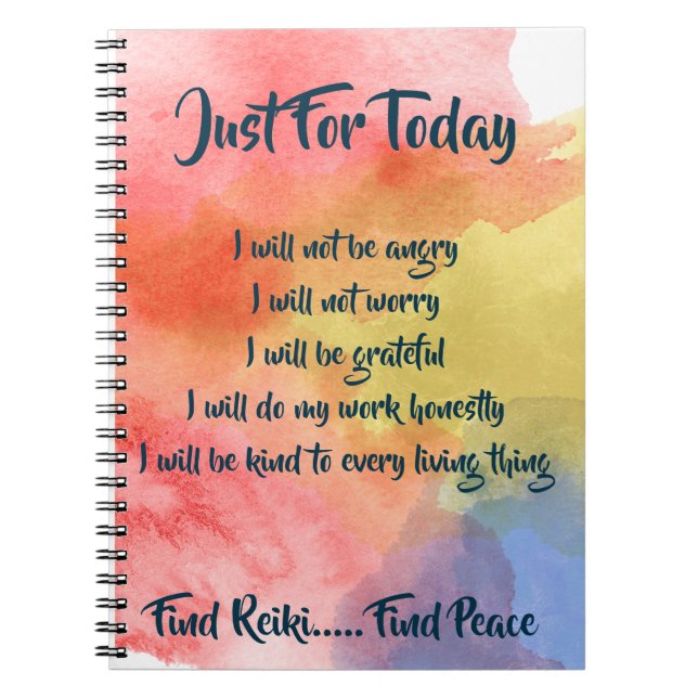 Caderno Espiral Notebook com princípios Watercolor Reiki (Frente)