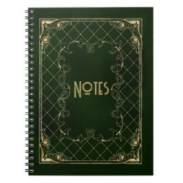 Caderno Espiral Notebook com quadro verde e Dourado em ornamentado