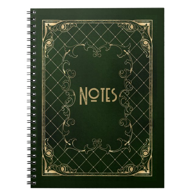 Caderno Espiral Notebook com quadro verde e Dourado em ornamentado (Frente)