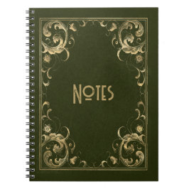 Caderno Espiral Notebook com quadro verde e Dourado em ornamentado
