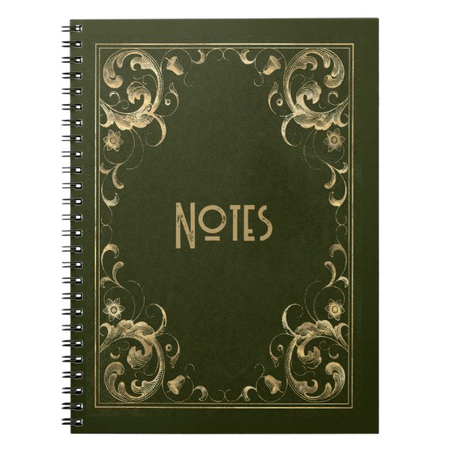 Caderno Espiral Notebook com quadro verde e Dourado em ornamentado (Frente)